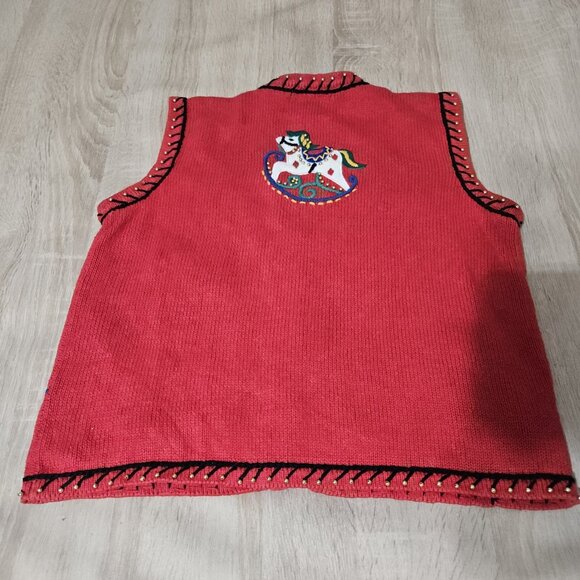 Design Originals Studio Womens Size P/S Red Ugly Christmas Sweater Vest Vintage - Picture 2 of 6
